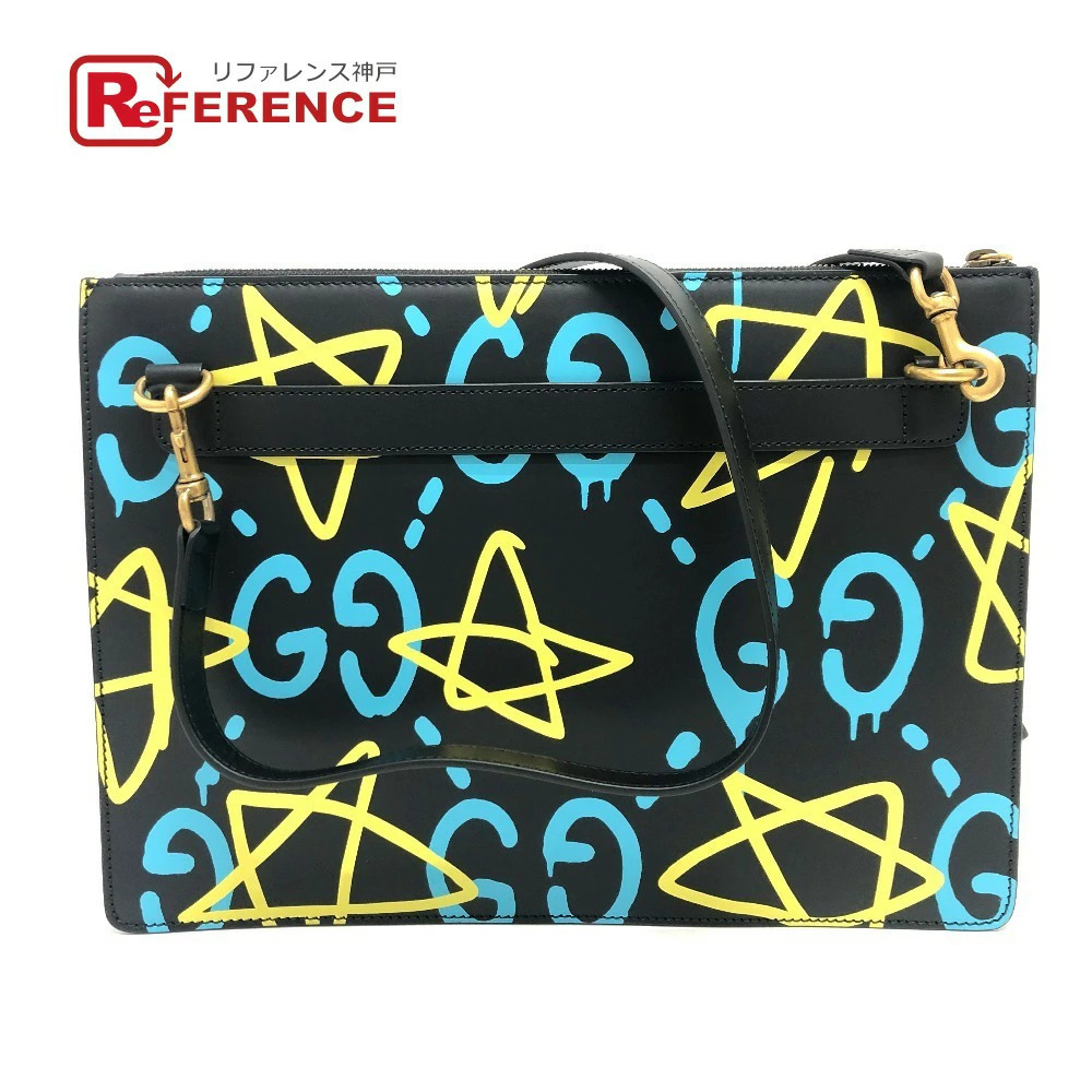 GUCCI Ghost Clutch Bag Shoulder Leather Black